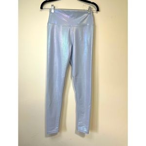 Aqua metallic leggings